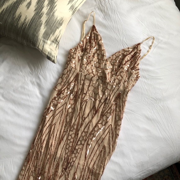 Sequins and Mesh Rose Gold Gown - Picture 2 of 16